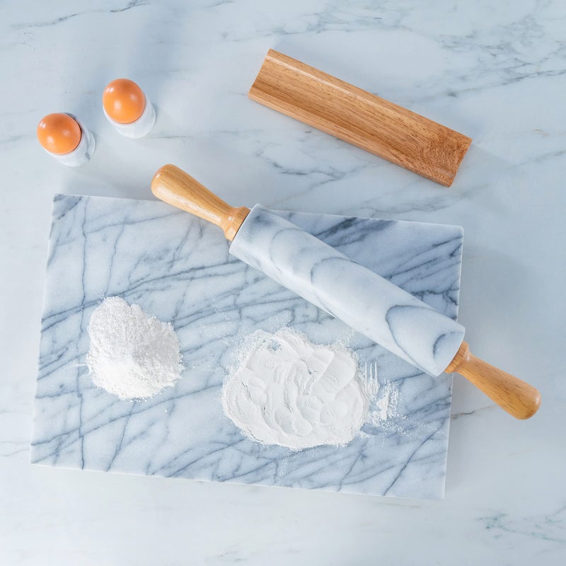 Creative Home Natural Marble Rolling Pin with Wooden Handles and Cradle, 18-Inch rolling pins for baking, Heavy Cool Surface, Dough Roller for Pastry, Pie, Pizza, Cookies, Off white - Image 4